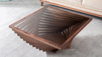 Luxury square coffee table with natural walnut textures, ideal for contemporary living room interiors.
