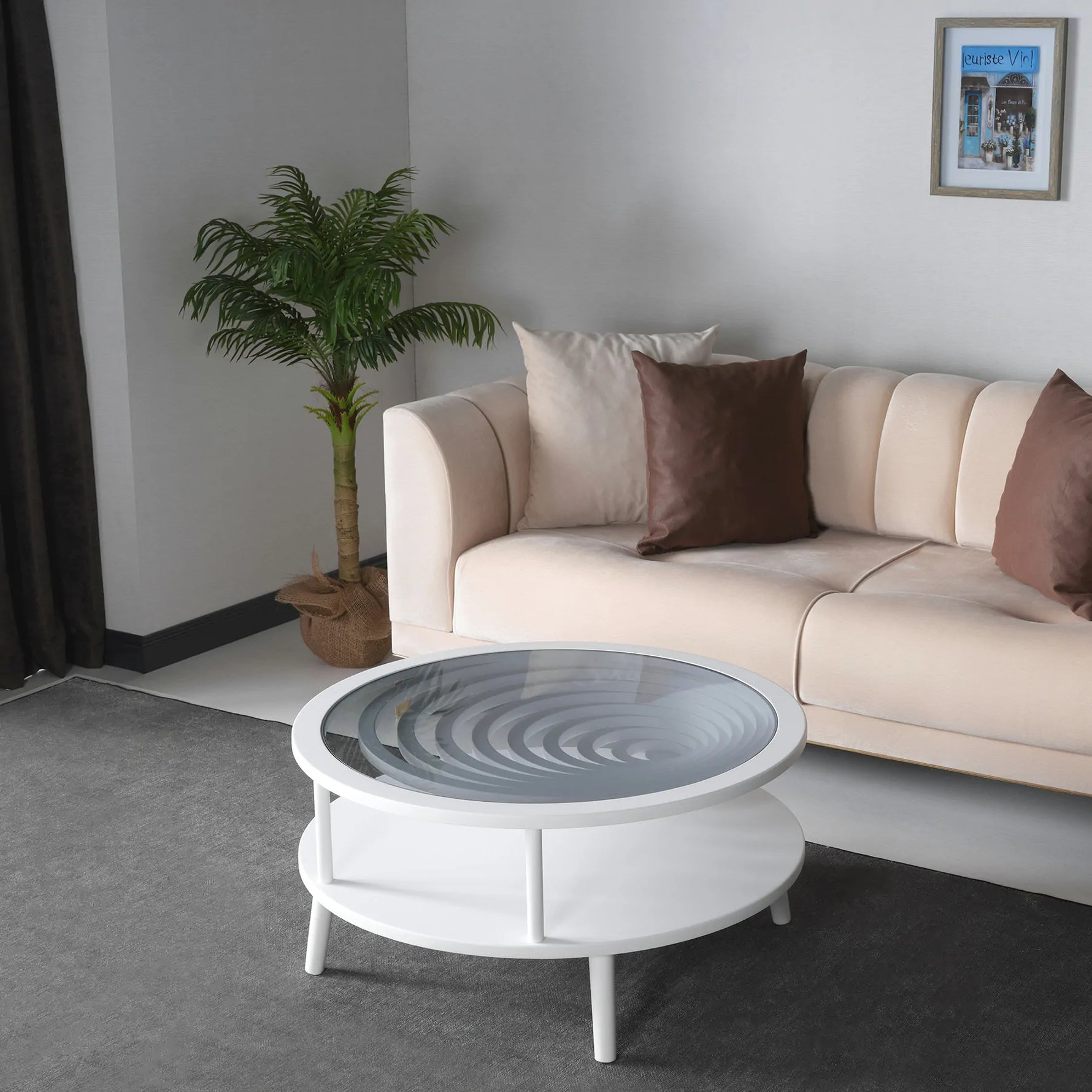 Modern round table with sculptural vortex interior