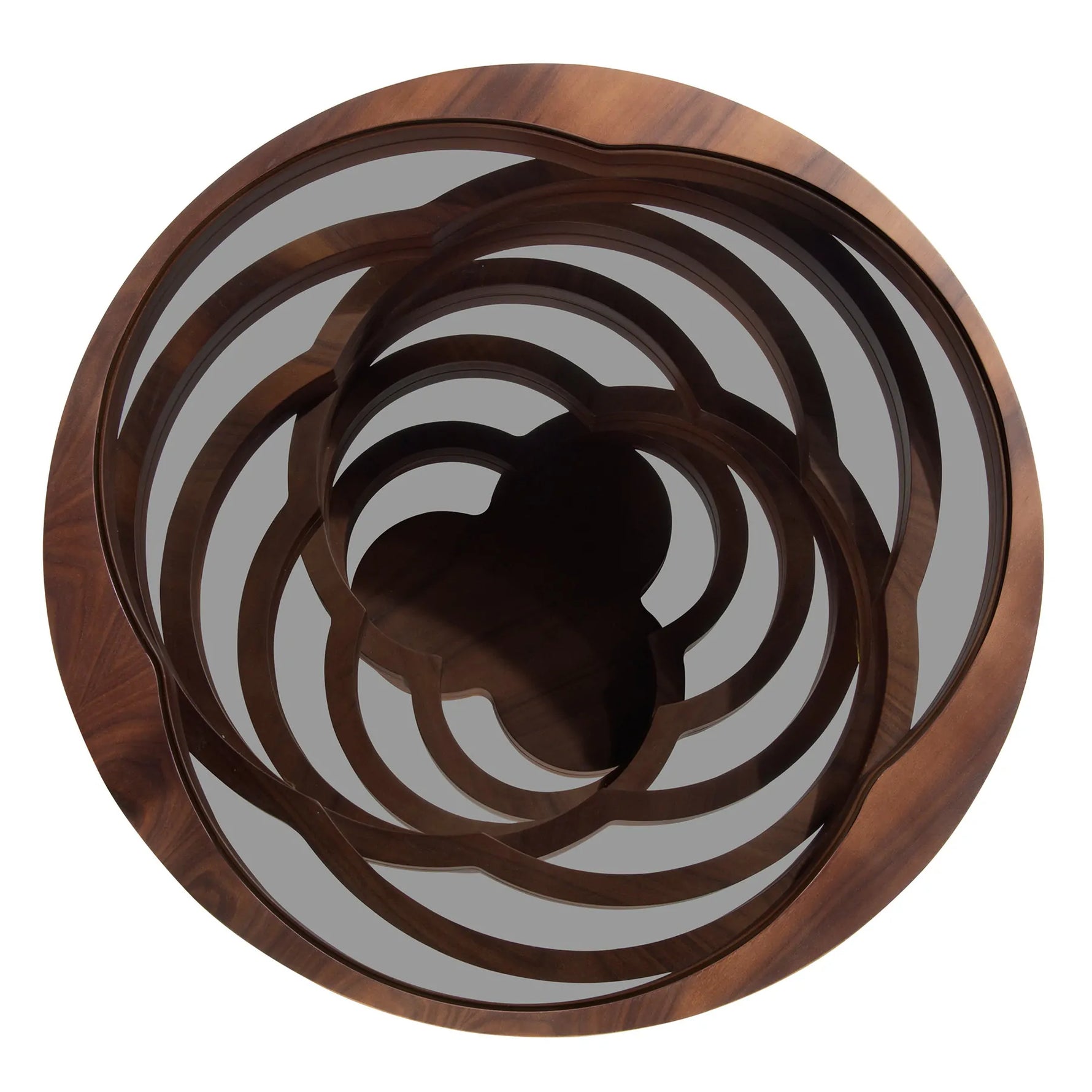Modern wood coffee table with spiral interior design