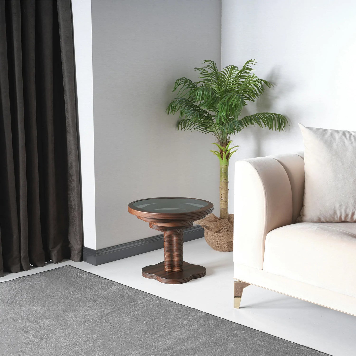 Contemporary glass top coffee table with vortex form