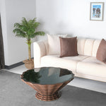 Scalloped round coffee table with rippled wood base