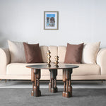 Designer wood coffee table with sculptural base