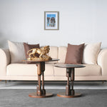 Bottle-leg round coffee table in solid walnut finish