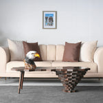 Star-shaped wood coffee table with artistic detailing