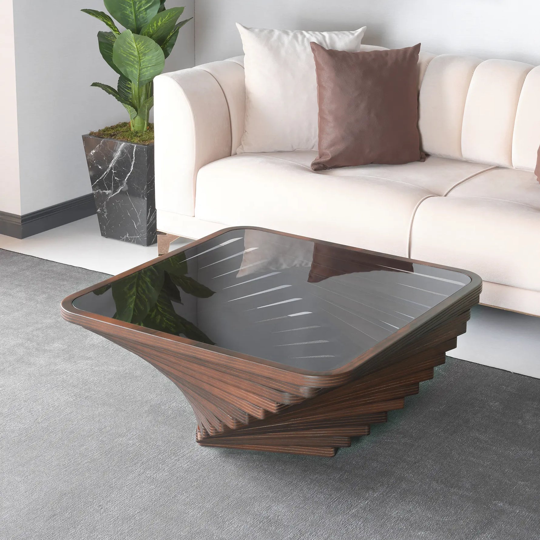 Modern coffee table with a unique design in a living room setting