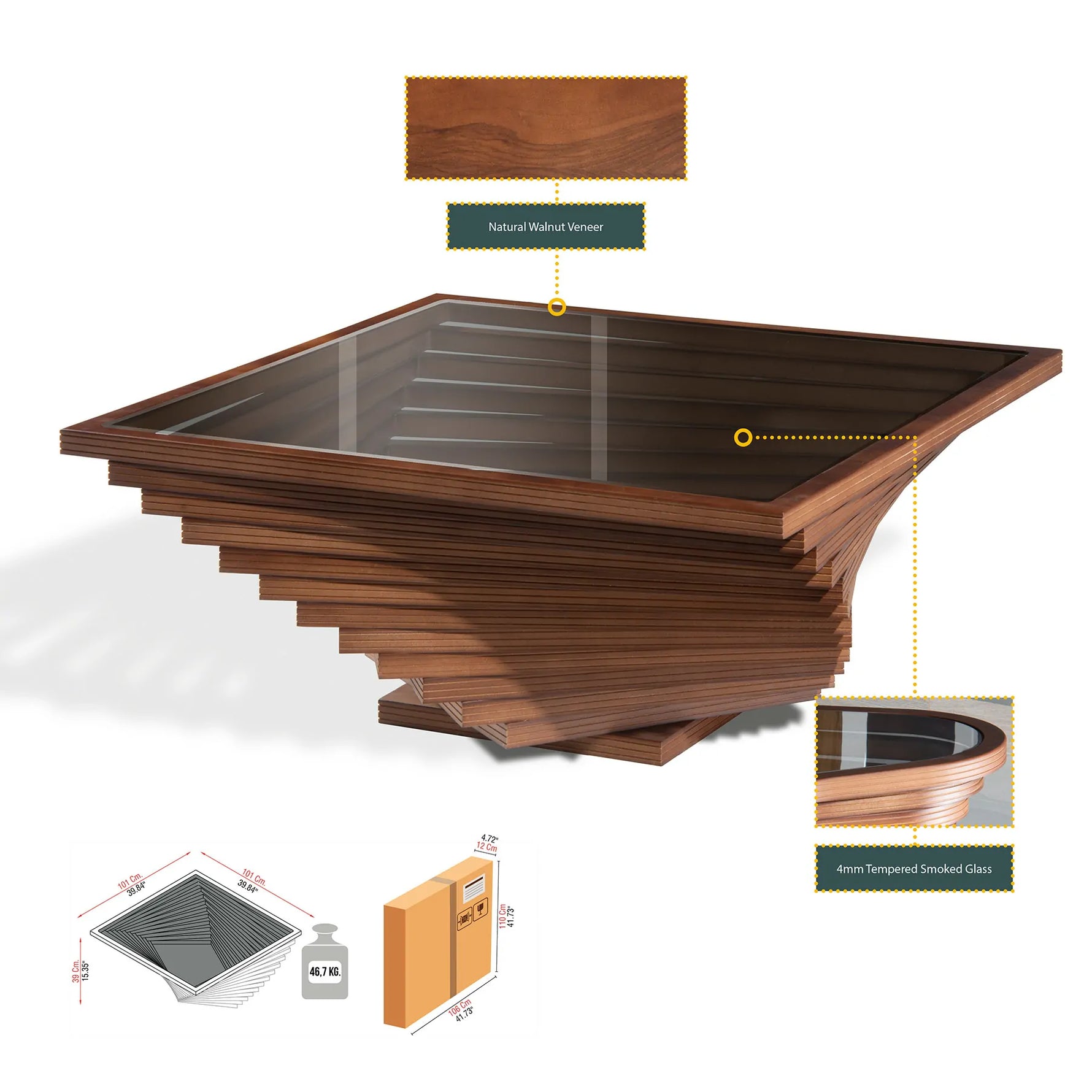 Elegant Frezya coffee table showcases a sophisticated architectural layered wood structure