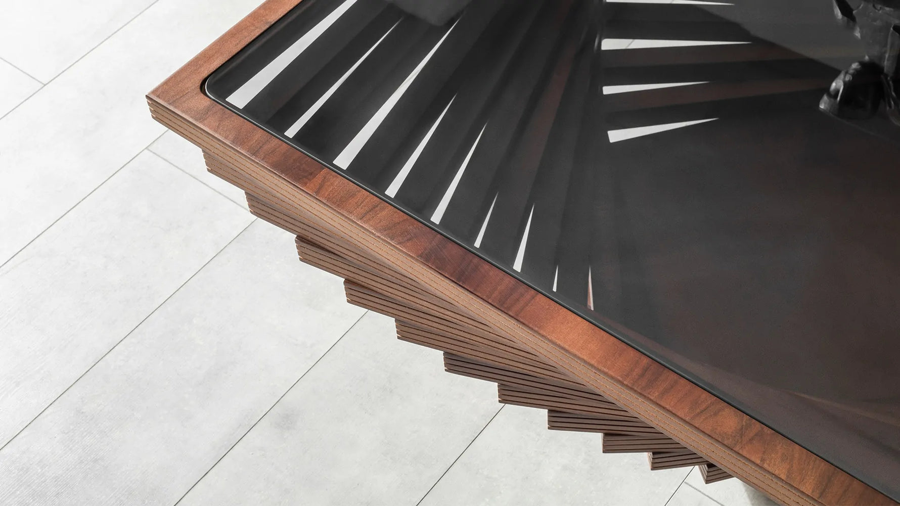 High-end Frezya center table handcrafted with premium walnut veneer for a modern aesthetic