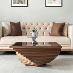 Artistic twisted-layer design coffee table with a durable black tempered glass surface