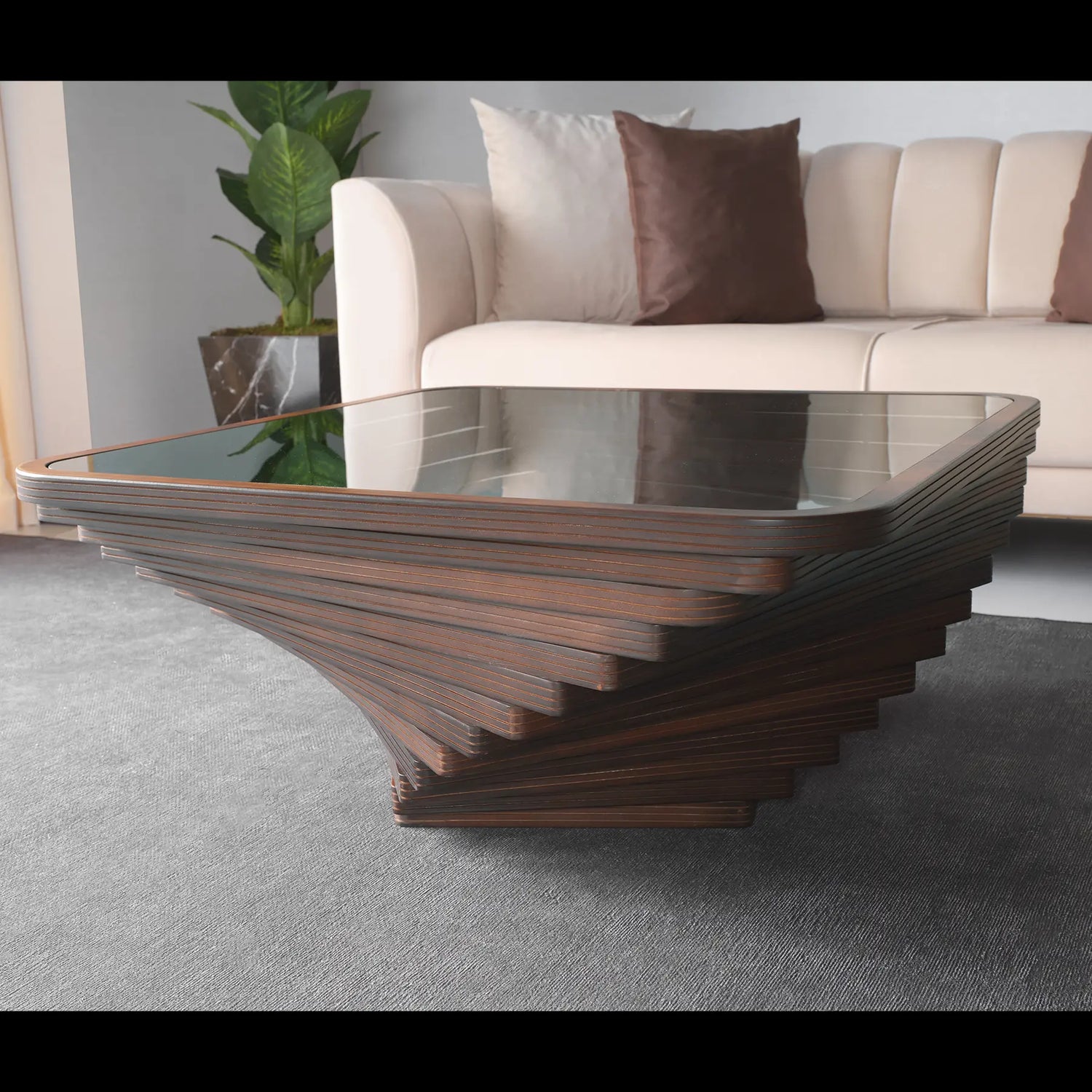 Modern coffee table with a unique design in a living room setting